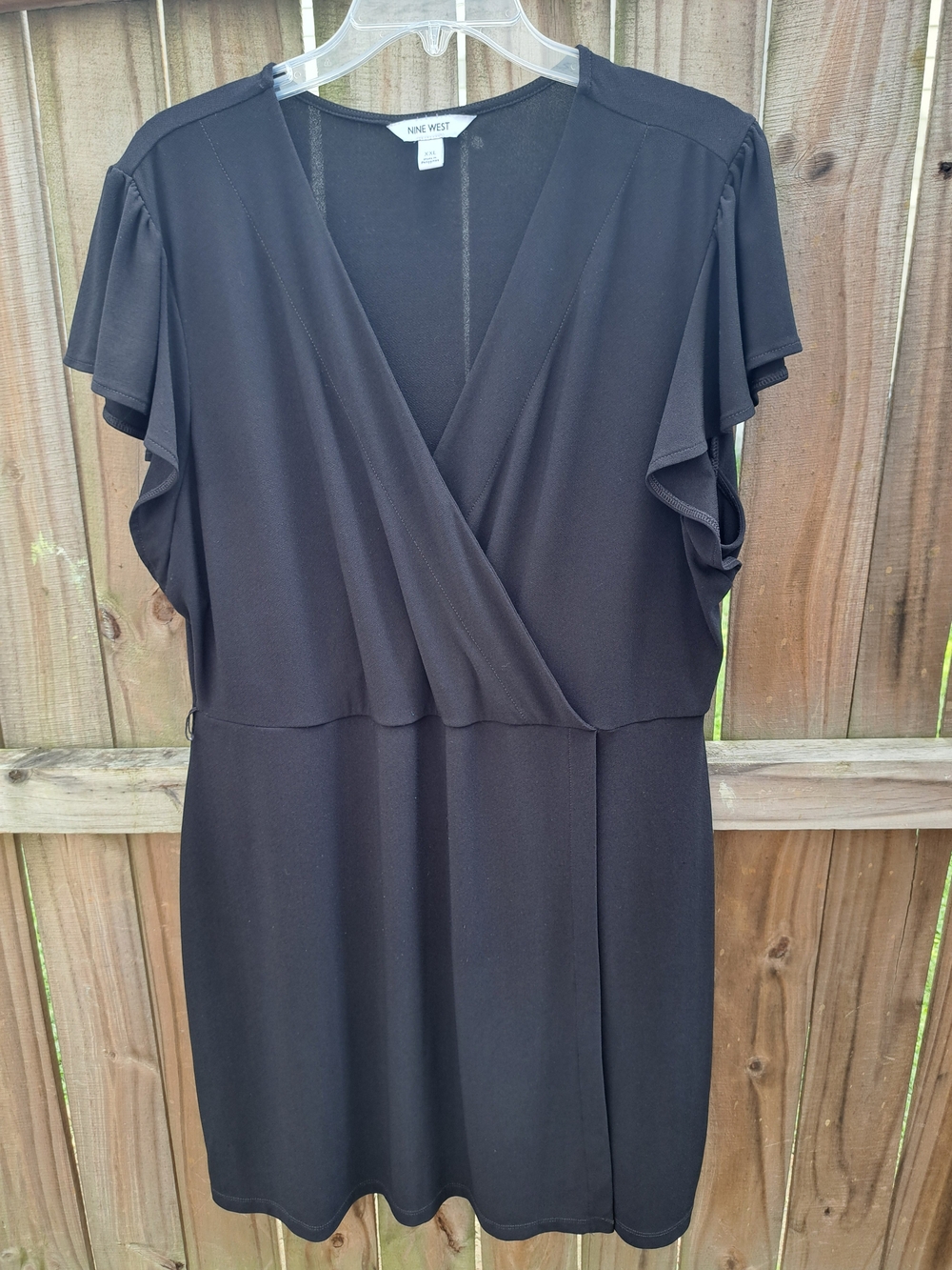 Nine West Black Faux-Wrap Flutter Sleeve Mini Dress